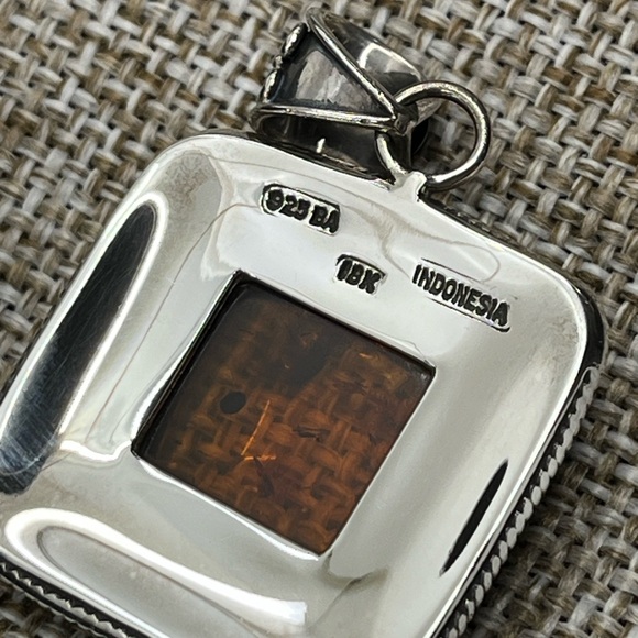 Rare Vintage BA Bali Suarti Amber Pendant Sterling Silver & 18K Gold - Picture 10 of 16